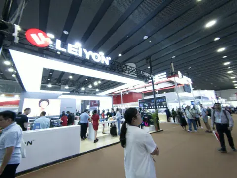 A corner booth at the junction of two aisles